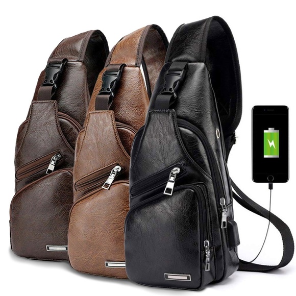 Bags Mens Leather Sling Shoulder Backpack Chest Bag Poshmark